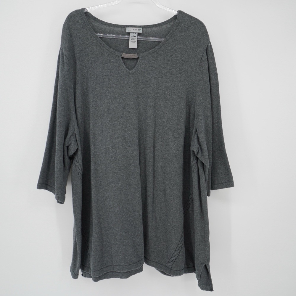Catherines Tunic Top Blouse‎ Womens 3X 26/28W Plus Relaxed Stretch Pullover Gray